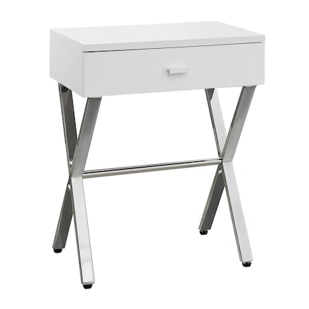 Monarch Specialties Accent Table - 24"H / Glossy White / Chrome Metal I 3262